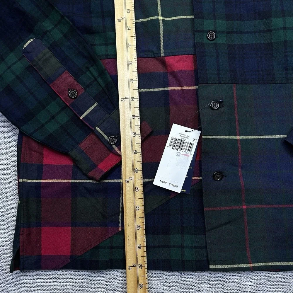 Polo Ralph Lauren Button Up Shirt Mens M Oxford Plaid Loop Collar Patchwork Camp